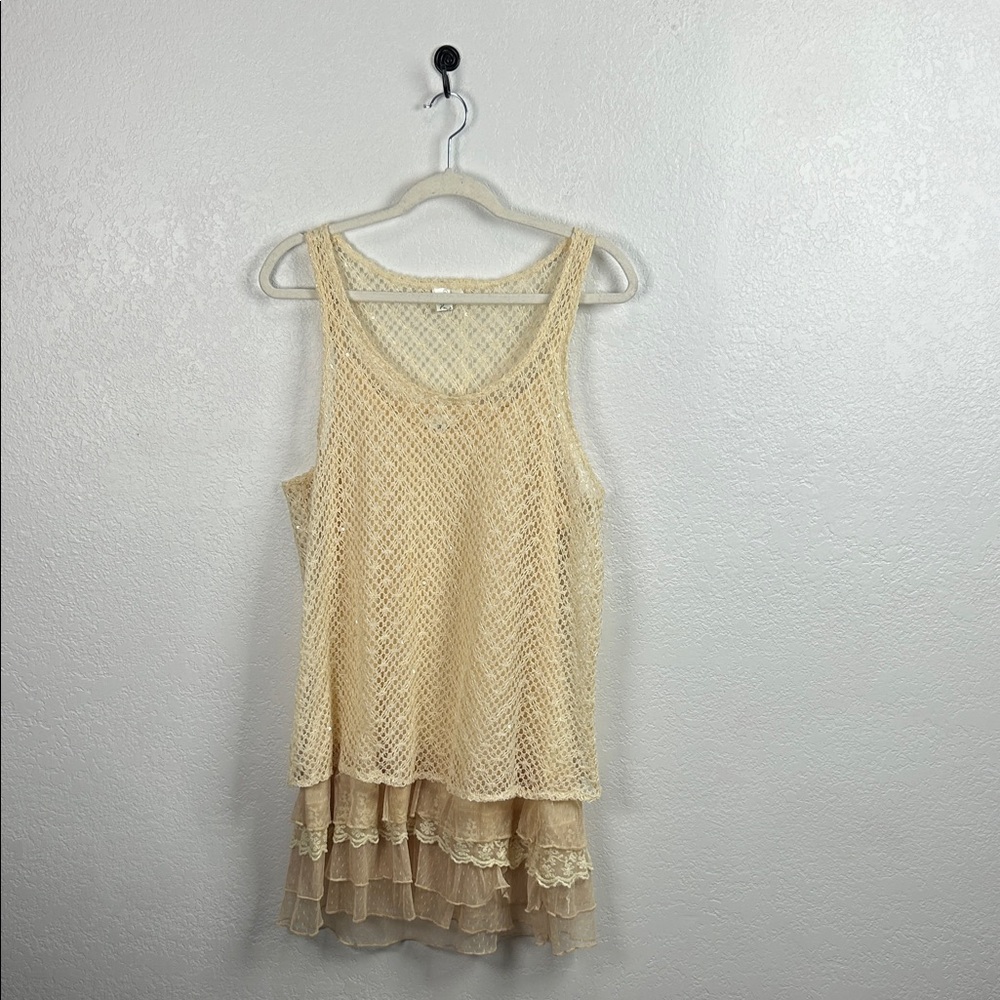 My Pretty Angel Women’s Cream Tan Lace Layered Mini Slip Dress Sz L sleeveless